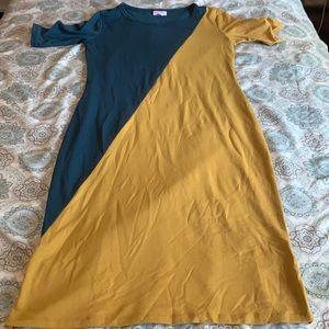 Woman blue and orange dress